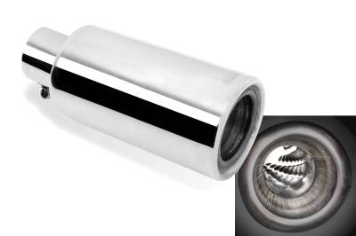 Gibson Performance Exhaust - Stainless Rolled Edge Angle Muffler Quiet Tip 4 in. Outlet, 2.25 in. inlet, L-12 in. Clamp On #500659