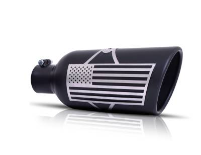 Gibson Performance Exhaust - 4in Inlet.x 5in. Outlet x 12in Length, Patriot Flag Rolled Edge Angle Exhaust Tip, Black Ceramic #71-1017
