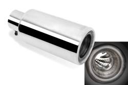 Stainless Rolled Edge Angle Muffler Quiet Tip 4 in. Outlet, 2.25 in. inlet, L-12 in. Clamp On #500659