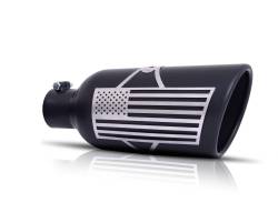 2.50-2.75 in Inlet. x 5 in. Outlet x  12 in Length, Patriot Flag Rolled Edge Angle Exhaust Tip, Black Ceramic #71-1013