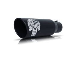 Inlet 4 in.x Outlet 5 in.x  L-12 in., Patriot Skull Rolled Edge Angle Exhaust Tip, Black Ceramic #76-1001
